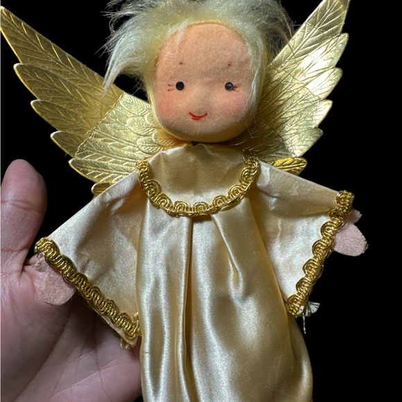 Vintage Christmas Angel Ornaments Cardboard Plastic Felt Body and Face Gold 7.5” - Picture 2 of 6